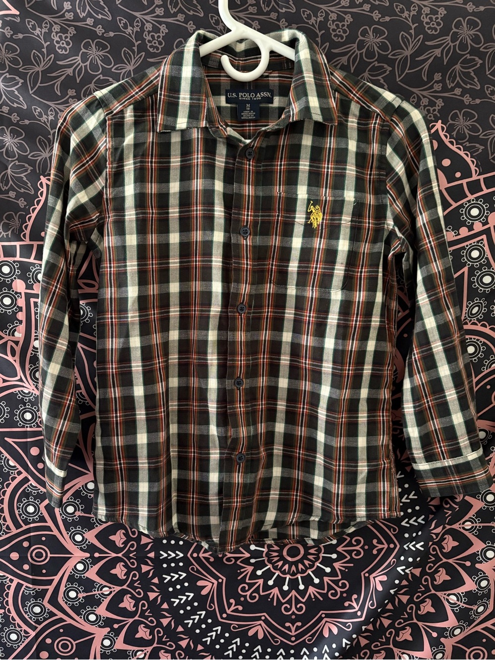 U.S. Polo Assn. Red, Black & White Plaid Button-Down Shirt with Yellow Pony